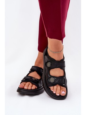 Women Sandals With Decorative Details On Velcro Black Zoliner 2