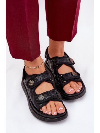 Women Sandals With Decorative Details On Velcro Black Zoliner