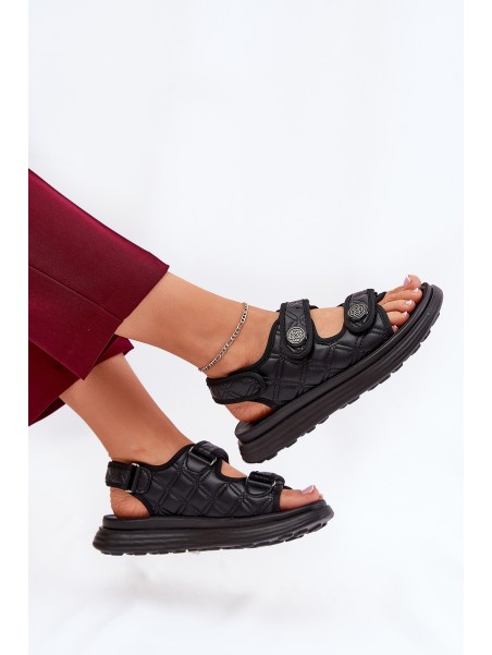 Women Sandals With Decorative Details On Velcro Black Zoliner