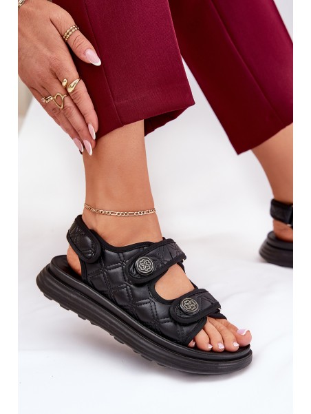 Women Sandals With Decorative Details On Velcro Black Zoliner