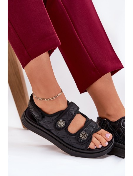Women Sandals With Decorative Details On Velcro Black Zoliner