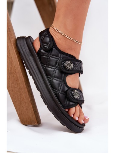 Women Sandals With Decorative Details On Velcro Black Zoliner