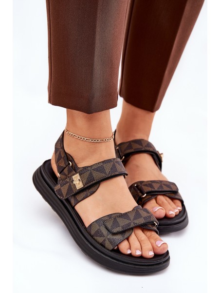 Fabric Women's Platform Sandals Black-Brown Leriot