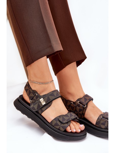 Fabric Women's Platform Sandals Black-Brown Leriot
