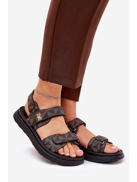 Fabric Women's Platform Sandals Black-Brown Leriot