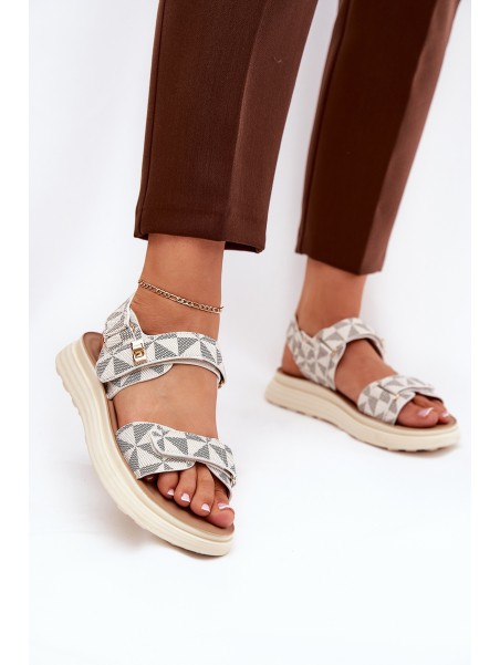 Women Fabric Sandals On Platform Beige Leriot