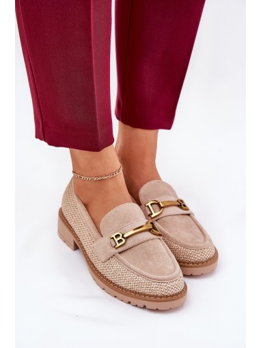 Women s moccasins with braid and gold detail beige Seffolia