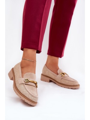 Women s moccasins with braid and gold detail beige Seffolia 2