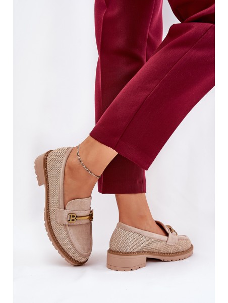 Women s moccasins with braid and gold detail beige Seffolia