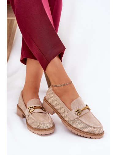 Women s moccasins with braid and gold detail beige Seffolia