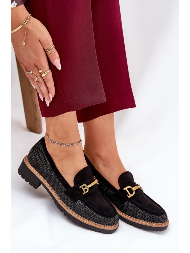 Women's Moccasins With Weave And Gold Detail Black Seffolia