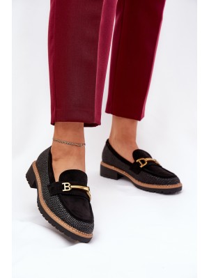 Women's Moccasins With Weave And Gold Detail Black Seffolia 2