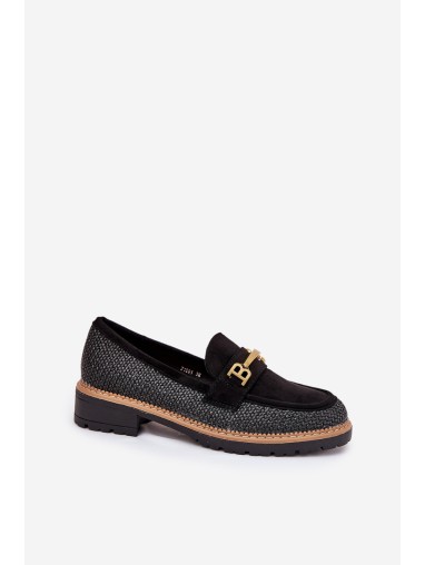 Women's Moccasins With Weave And Gold Detail Black Seffolia