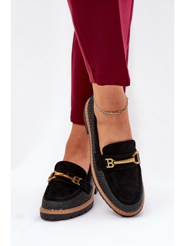 Women's Moccasins With Weave And Gold Detail Black Seffolia