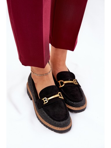 Women's Moccasins With Weave And Gold Detail Black Seffolia