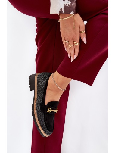 Women's Moccasins With Weave And Gold Detail Black Seffolia