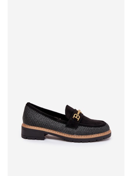 Women's Moccasins With Weave And Gold Detail Black Seffolia