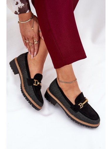 Women's Moccasins With Weave And Gold Detail Black Seffolia