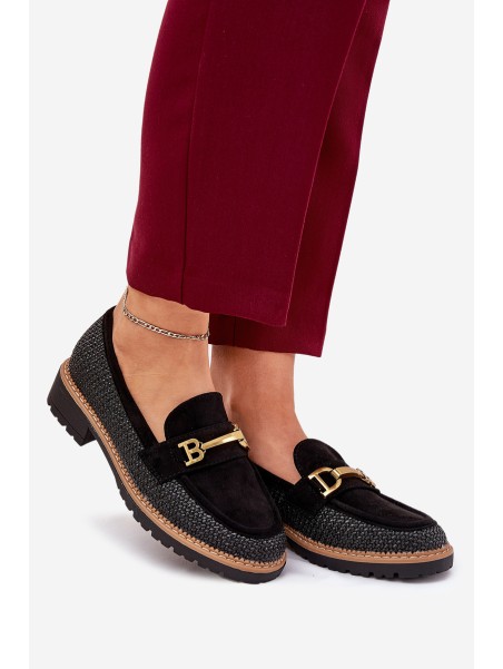 Women's Moccasins With Weave And Gold Detail Black Seffolia