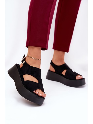 Ladies Platform Sandals Eco Suede Black Karonia