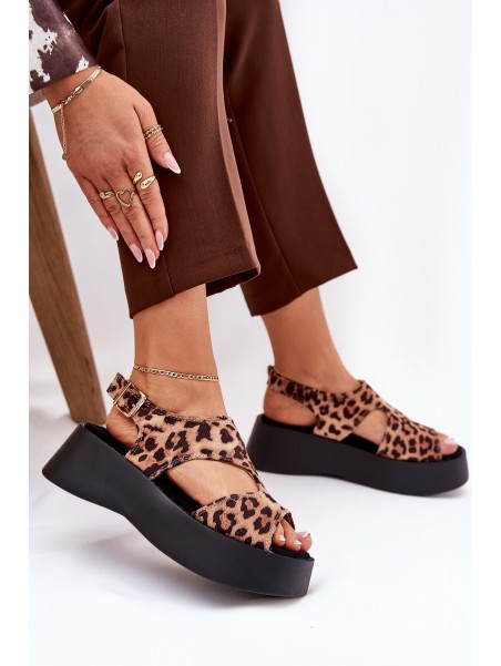 Women's Sandals With Leopard Print On Platform Eco Suede Brown Karonia