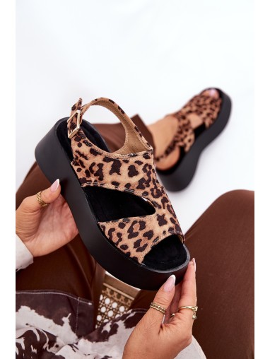 Women's Sandals With Leopard Print On Platform Eco Suede Brown Karonia