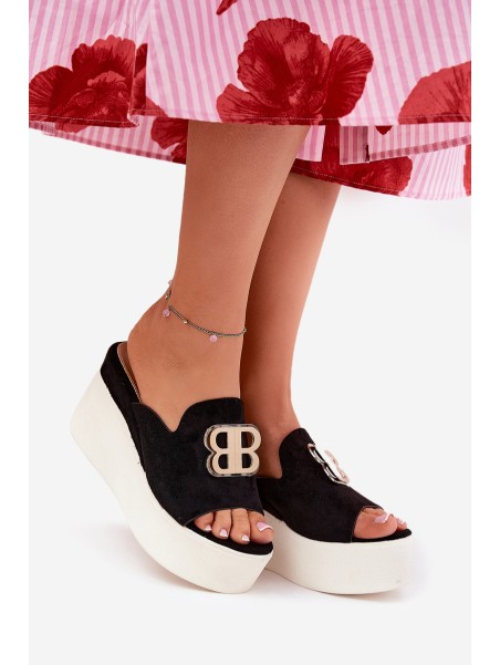 Platform And Wedge Sandals With Decoration Black Tanonea