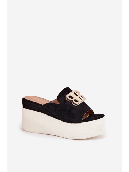 Platform And Wedge Sandals With Decoration Black Tanonea