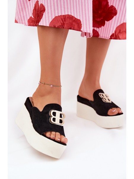 Platform And Wedge Sandals With Decoration Black Tanonea