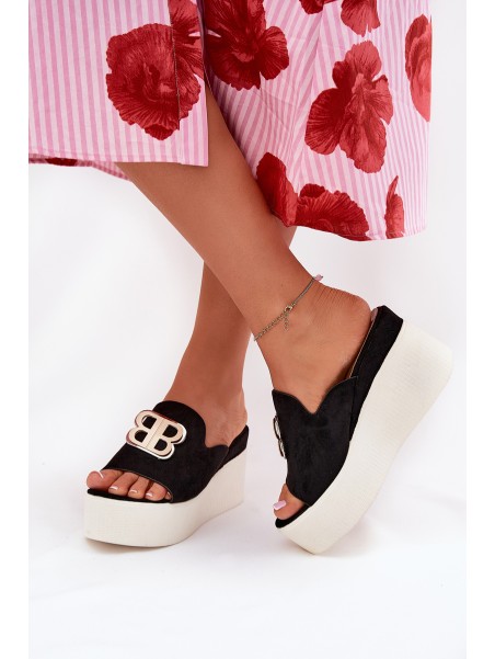 Platform And Wedge Sandals With Decoration Black Tanonea