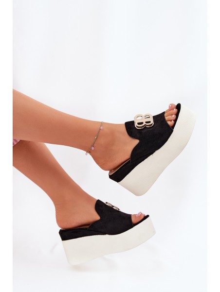 Platform And Wedge Sandals With Decoration Black Tanonea