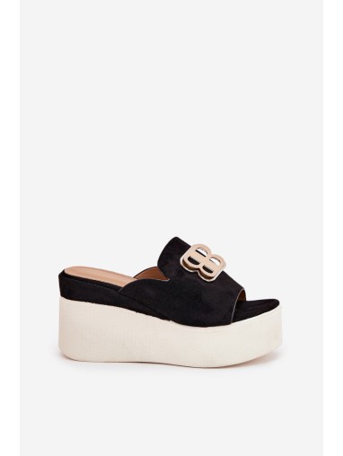 Platform And Wedge Sandals With Decoration Black Tanonea