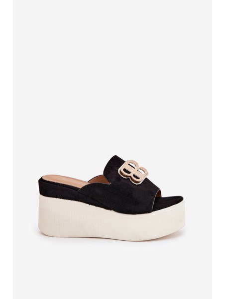 Platform And Wedge Sandals With Decoration Black Tanonea