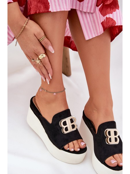Platform And Wedge Sandals With Decoration Black Tanonea