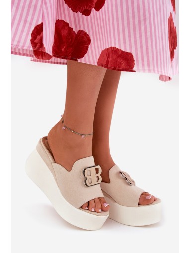 Platform And Wedge Sandals With Decoration Beige Tanonea