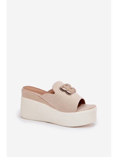 Platform And Wedge Sandals With Decoration Beige Tanonea