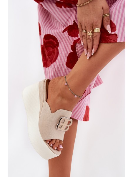 Platform And Wedge Sandals With Decoration Beige Tanonea
