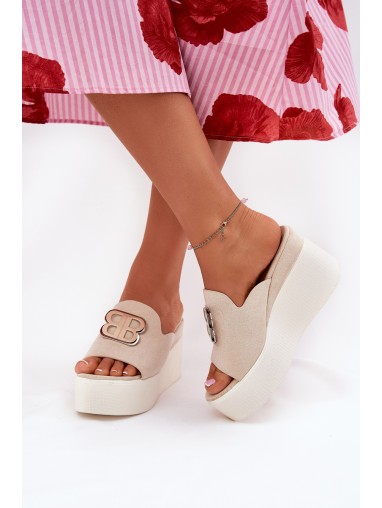 Platform And Wedge Sandals With Decoration Beige Tanonea