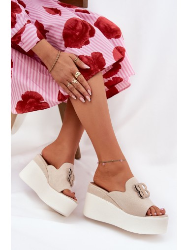 Platform And Wedge Sandals With Decoration Beige Tanonea