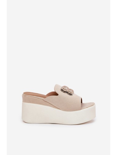 Platform And Wedge Sandals With Decoration Beige Tanonea