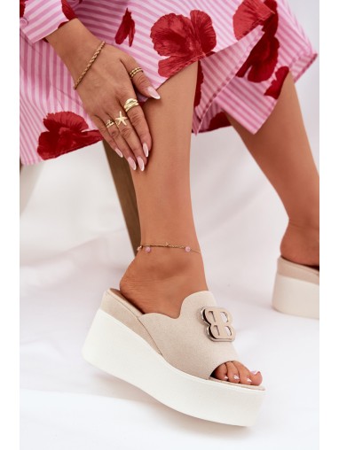 Platform And Wedge Sandals With Decoration Beige Tanonea