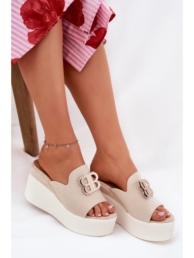 Platform And Wedge Sandals With Decoration Beige Tanonea