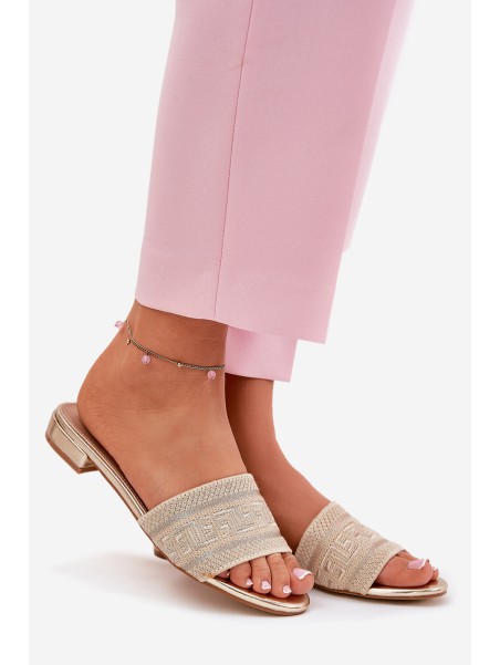 Ladies Flat Sandals Golden Fexxy
