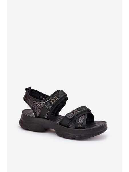 Ladies Sandals With Sequins With Velcro Black Gonev