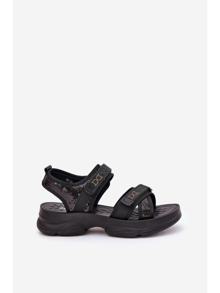Ladies Sandals With Sequins With Velcro Black Gonev