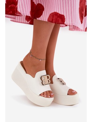 Platform And Wedge Sandals With Decoration White Tanonea
