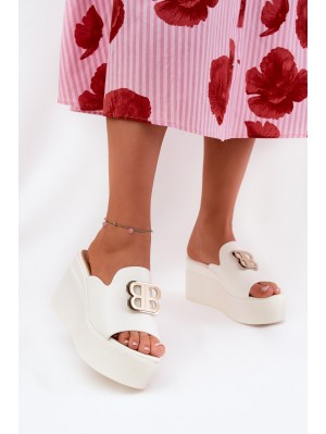 Platform And Wedge Sandals With Decoration White Tanonea 2