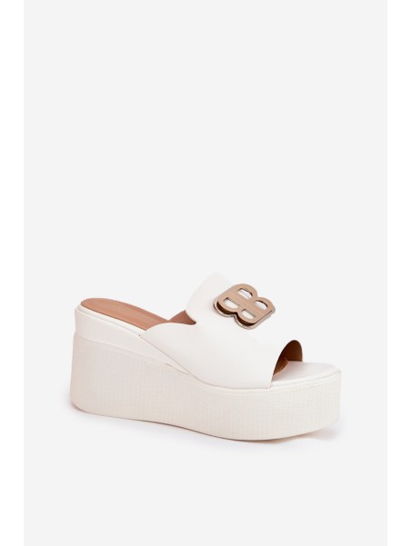 Platform And Wedge Sandals With Decoration White Tanonea