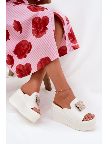 Platform And Wedge Sandals With Decoration White Tanonea