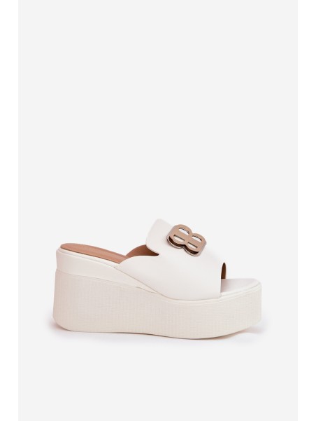 Platform And Wedge Sandals With Decoration White Tanonea